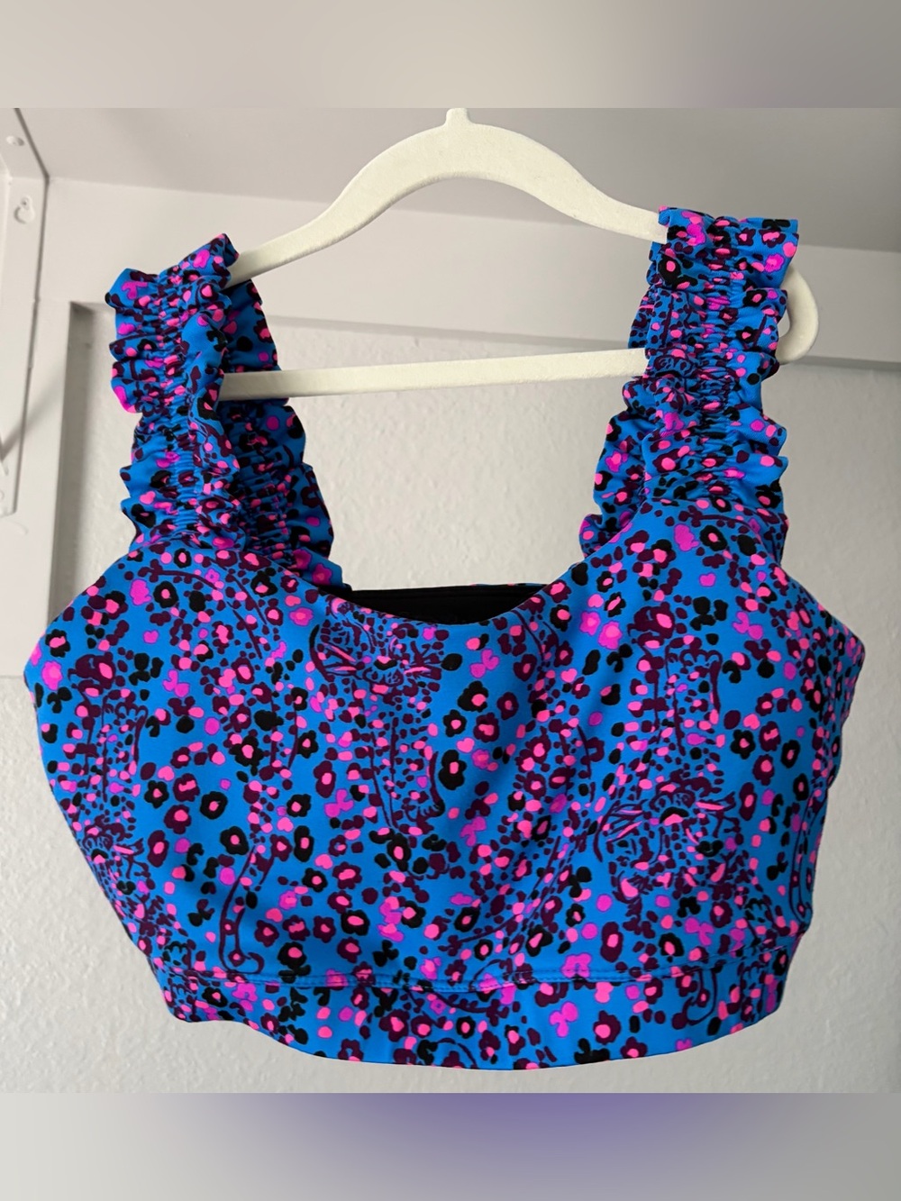 Blue & Pink Leopard Print Ruffle Strap Crop Top Lilly Pulitzer